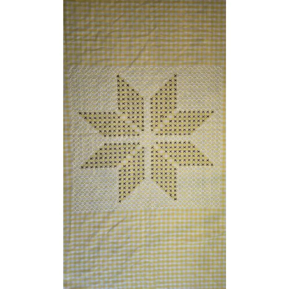 Vintage Cottagecore Yellow Gingham Embroidered Table Cloth Square